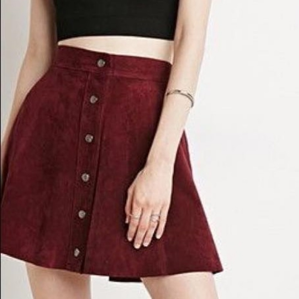 SUEDE BUTTON DOWN SKIRT Burgandy